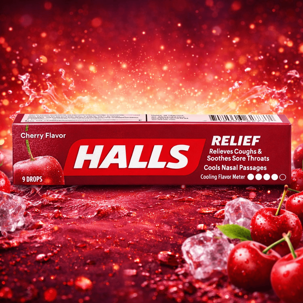HALLS Cough and Throat Relief Cough Drops – 20 Count Packs – Cherry