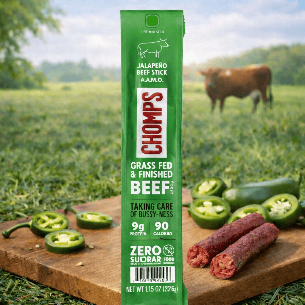 Chomps Grass-Fed Beef Sticks – 1.15 oz Sticks (Case of 12) – Jalapeño Mild