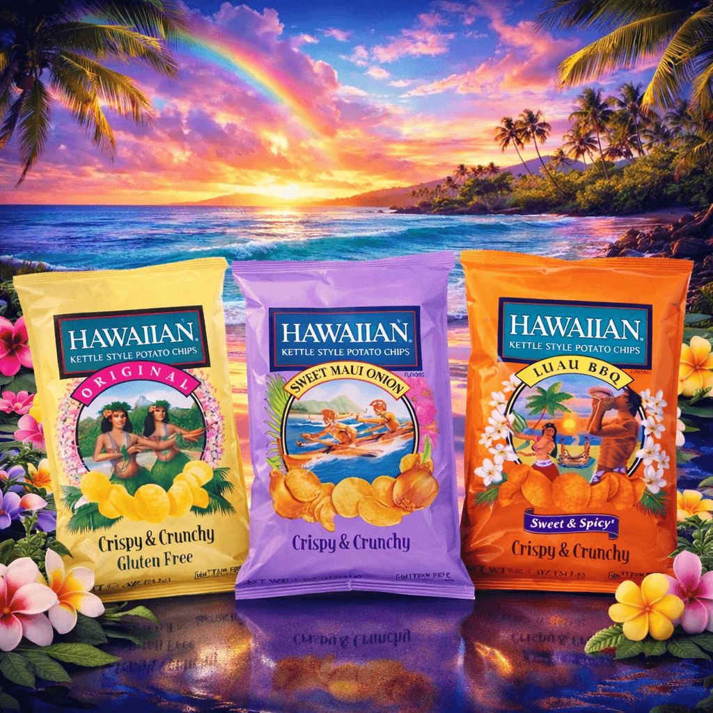 Hawaiian Brand Kettle Style Potato Chips, Island Variety Pack (Hawaiian Original, Sweet Maui Onion, Luau BBQ, Jalapeño) – 1.5 oz Units (Case of 30)