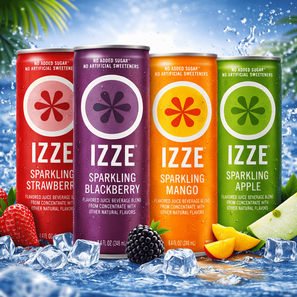 IZZE Sparkling Juice Beverage – Variety Pack (Mango, Blackberry, Strawberry, Apple) – 8.4 fl oz Cans (Case of 24)