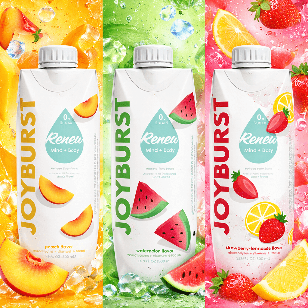 Joyburst Renew Hydration, Variety Pack (Peach, Watermelon, Strawberry-Lemonade) – 16.9 fl oz Units (Case of 18)