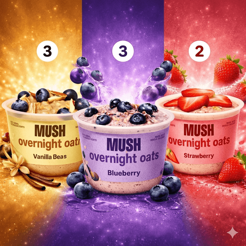 MUSH Overnight Oats Variety Pack – 5 oz Cups (Case of 8)