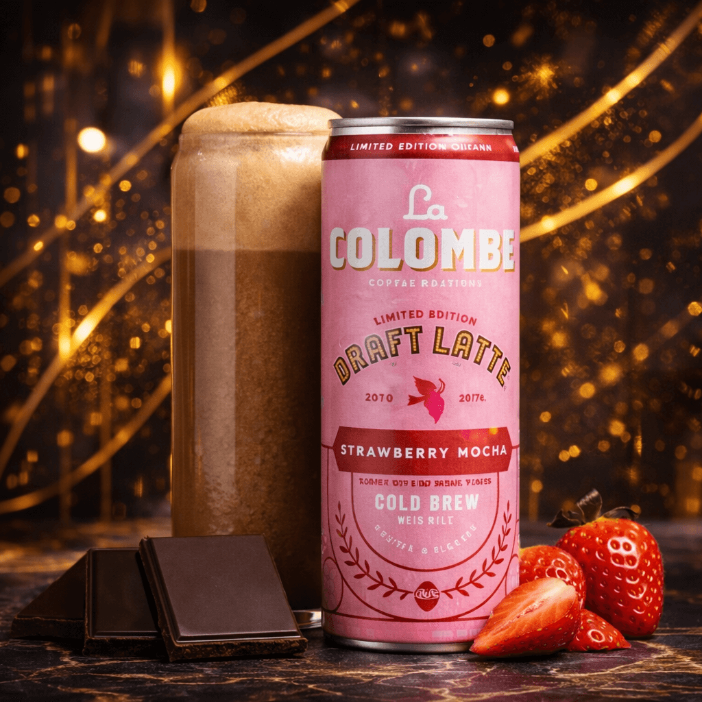 La Colombe Draft Latte Cold Brew with Milk – 9 fl oz Cans (Case of 12) – Strawberry Mocha